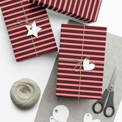 Brown and Pink Stripes Pattern Christmas Holiday Gift Wrapping Paper, Matte & Satin finish, 3 sizes