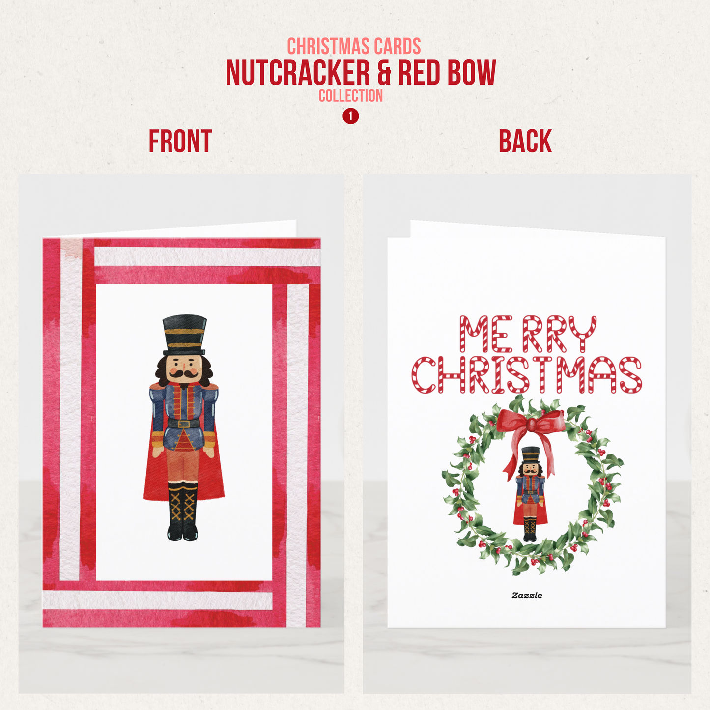 Nutcracker & Bow Christmas Greeting Cards (11 Variants)