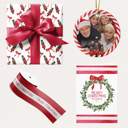 Merry Christmas Red & White Satin Ribbon