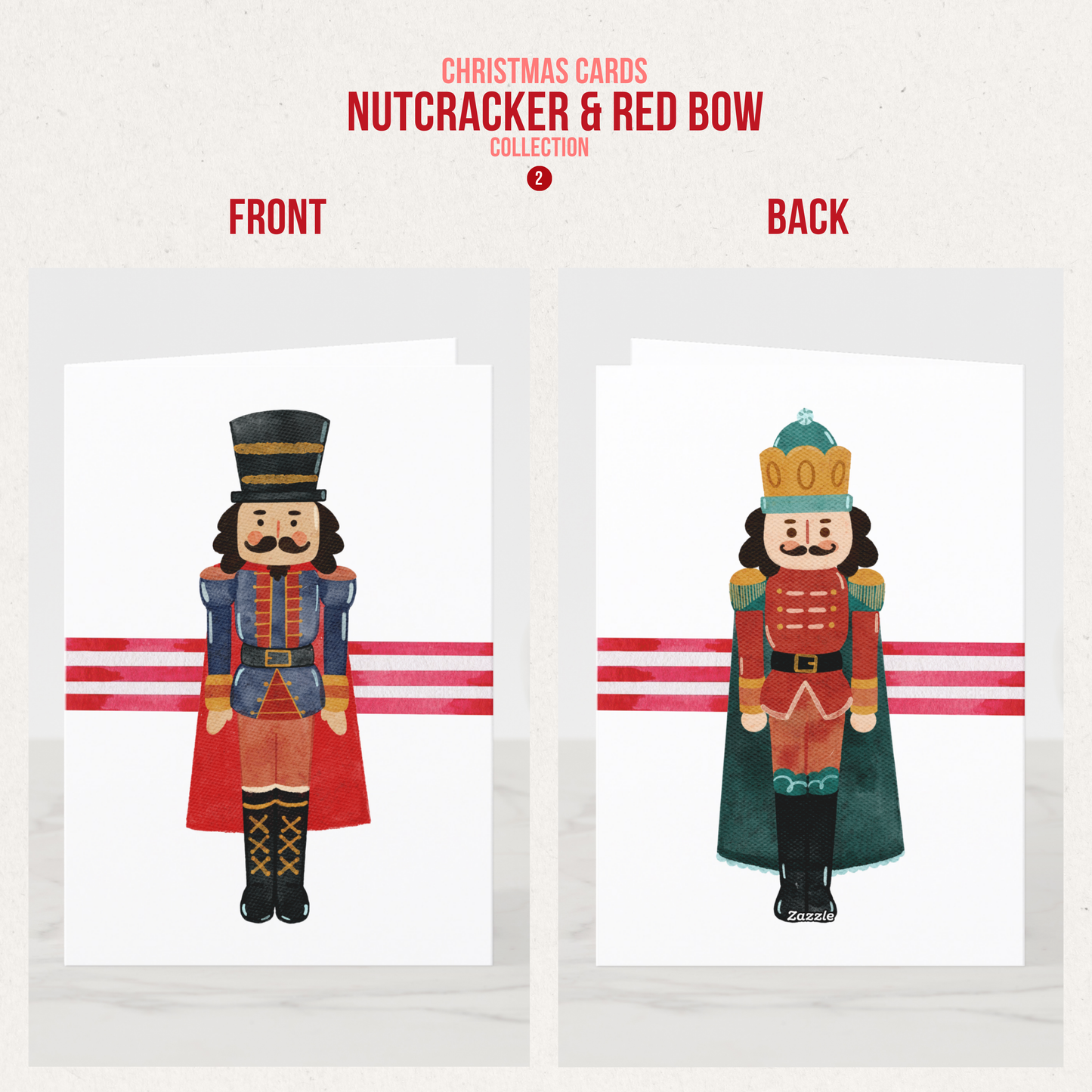 Nutcracker & Bow Christmas Greeting Cards (11 Variants)