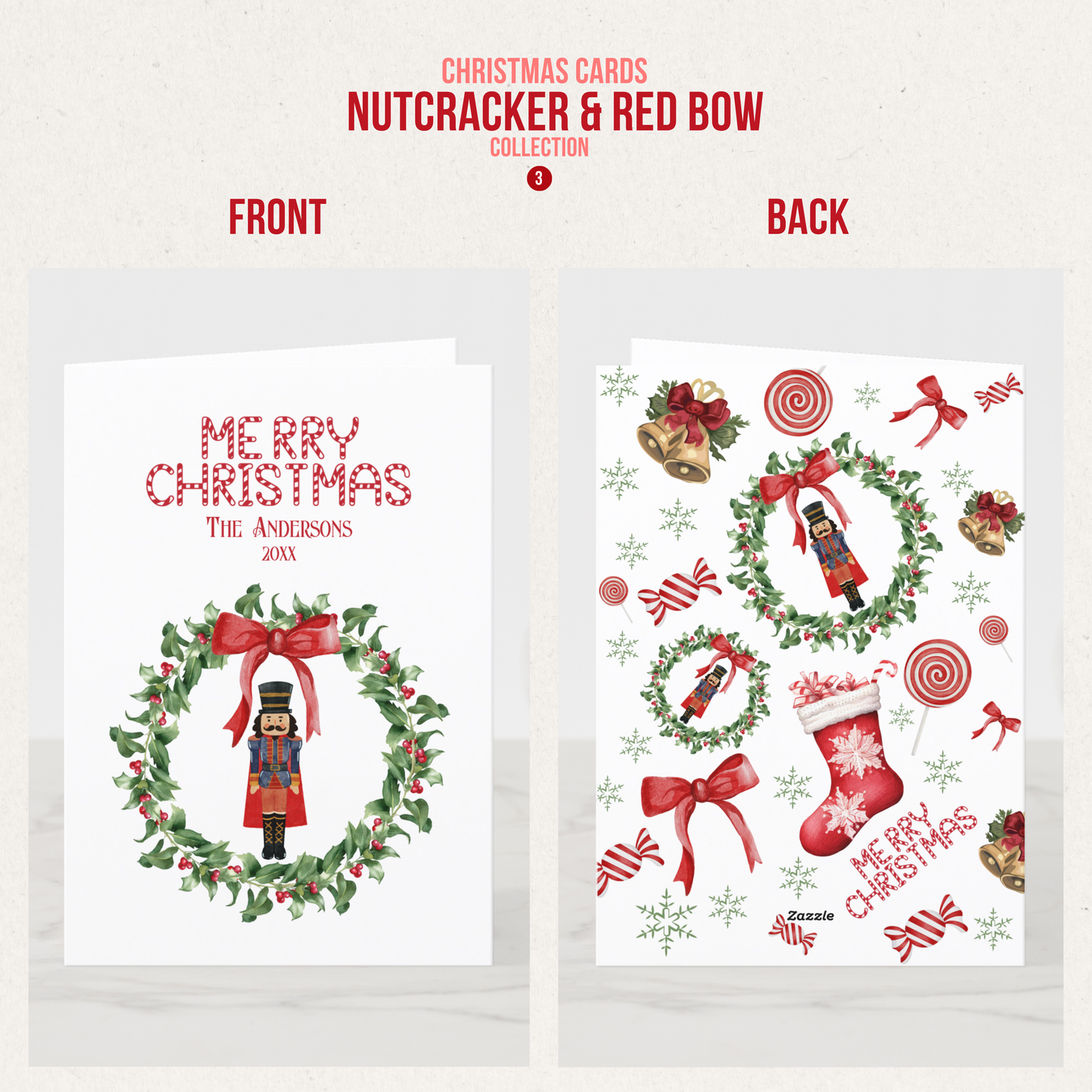 Nutcracker & Bow Christmas Greeting Cards (11 Variants)