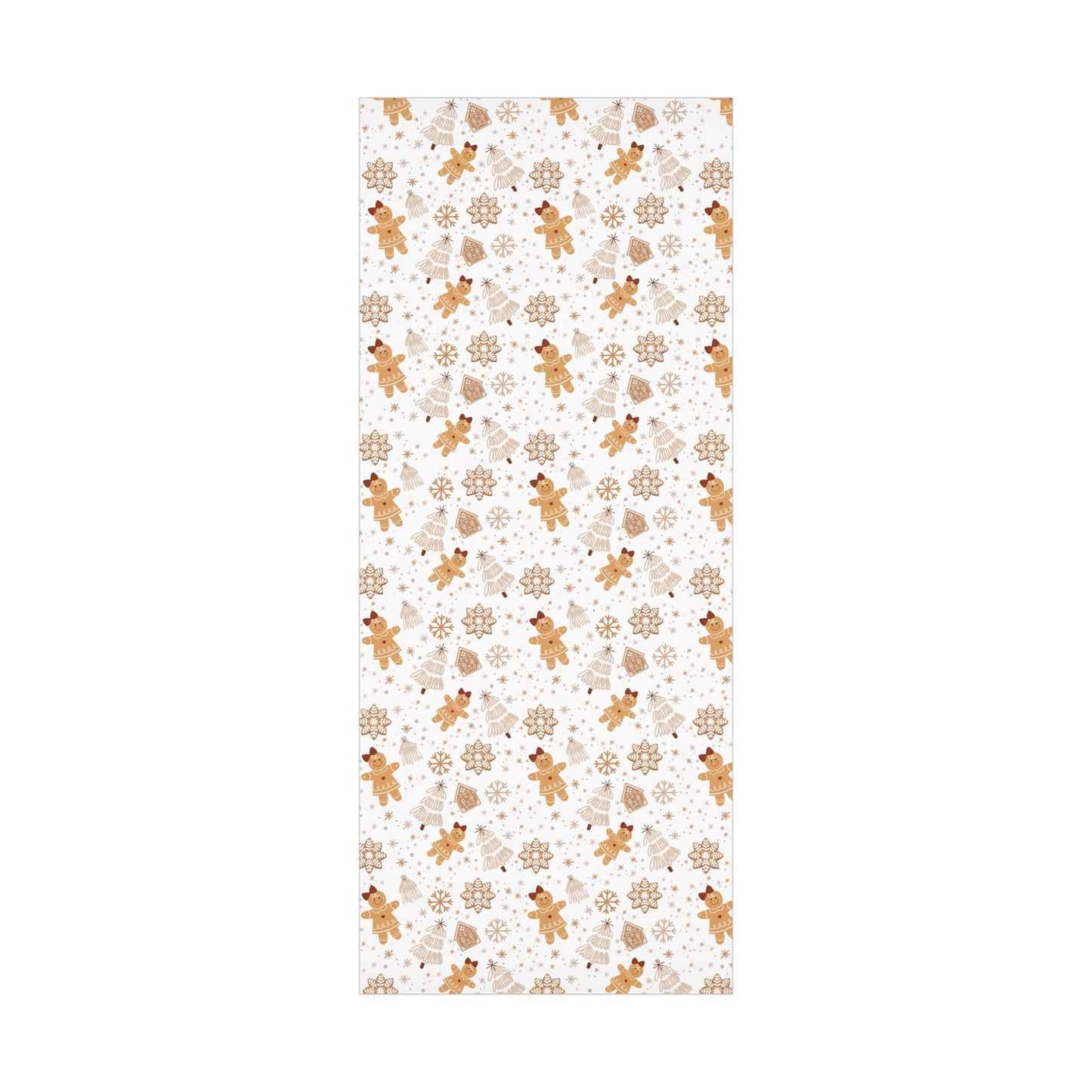 Gingerbread, Christmas Tree and Snowflake Pattern Neutral and Brown Wrapping Paper (30" x 36, 30"x 72")