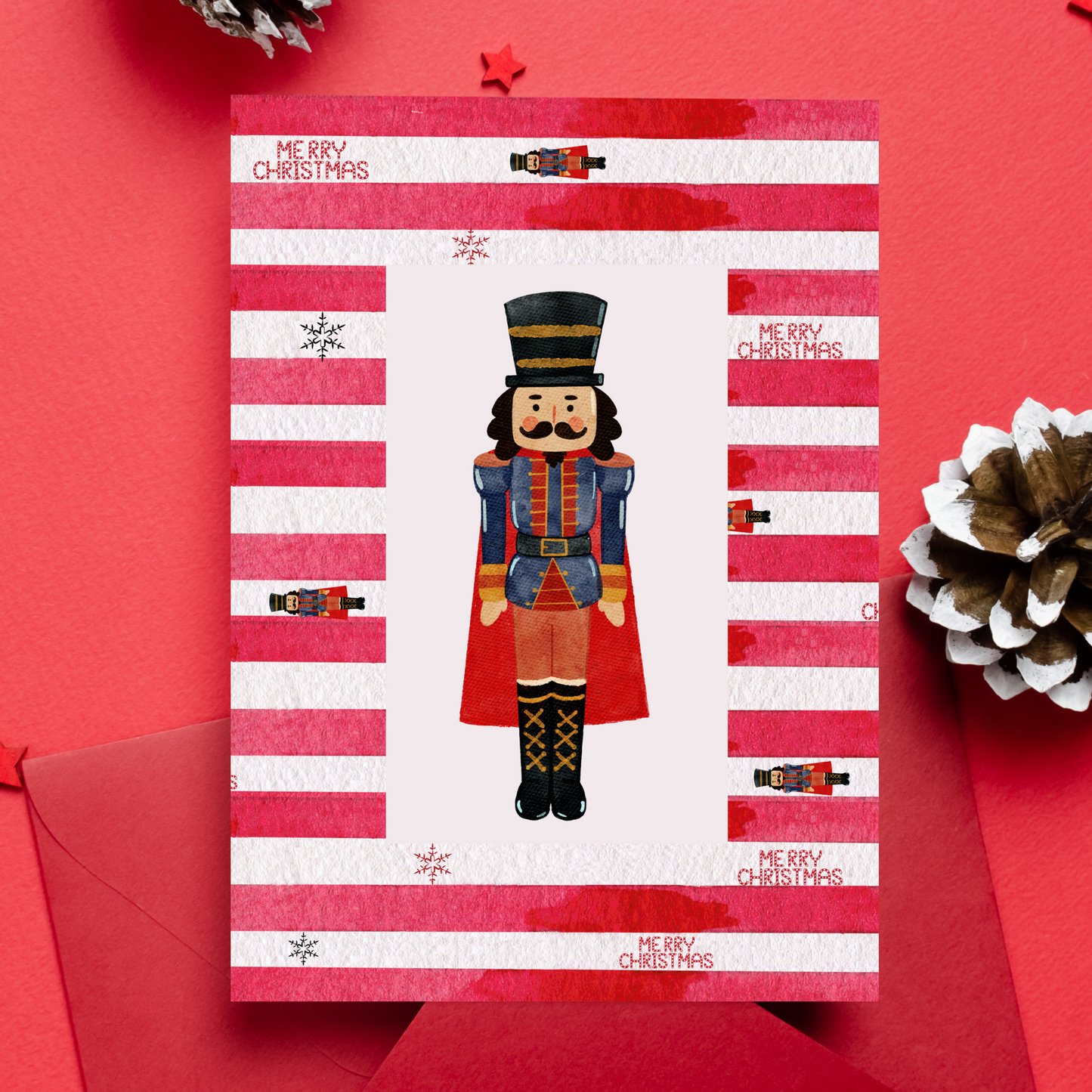 Holiday Celebration Invitation – Red Stripes, Snowflakes, and Festive Red Bow