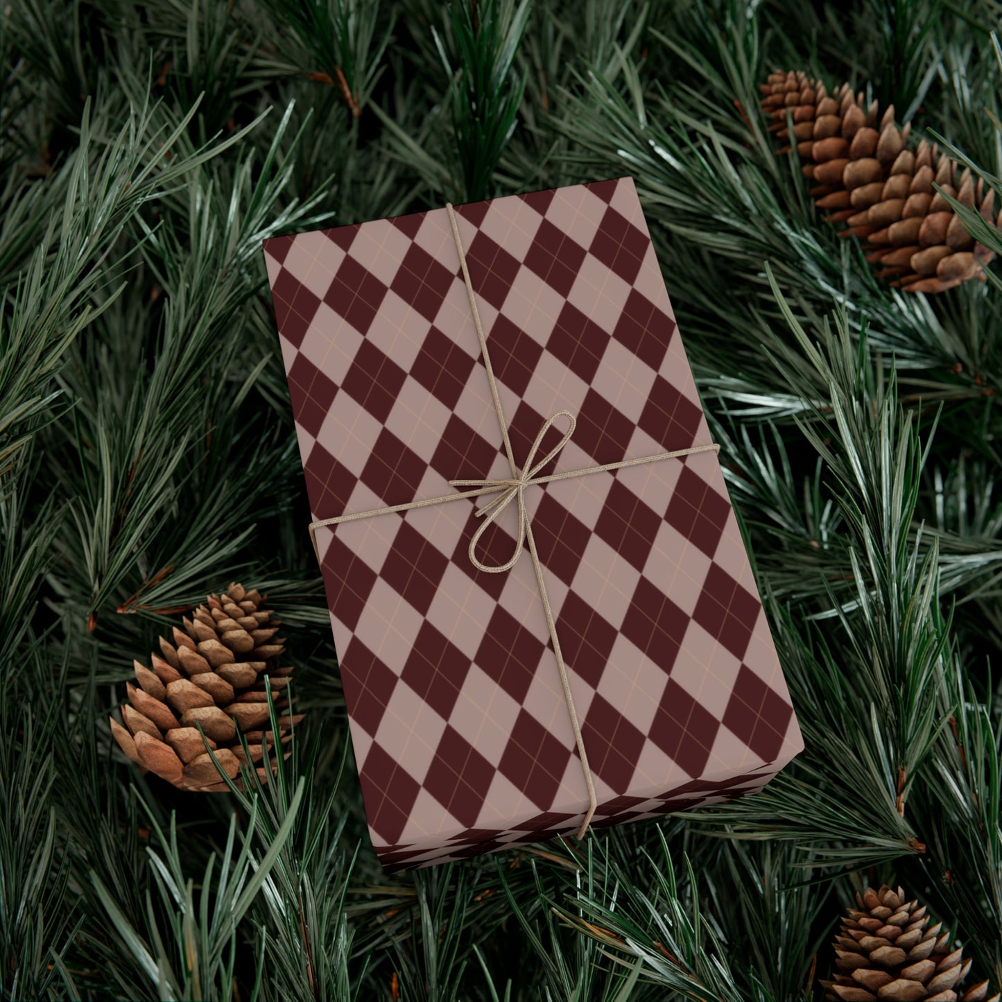 Brown and Nude Argyle Pattern Christmas Neutral Tone Elegant Wrapping Paper, Matte & Satin finish, 3 sizes