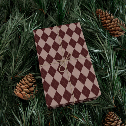 Brown and Nude Argyle Pattern Christmas Neutral Tone Elegant Wrapping Paper, Matte & Satin finish, 3 sizes