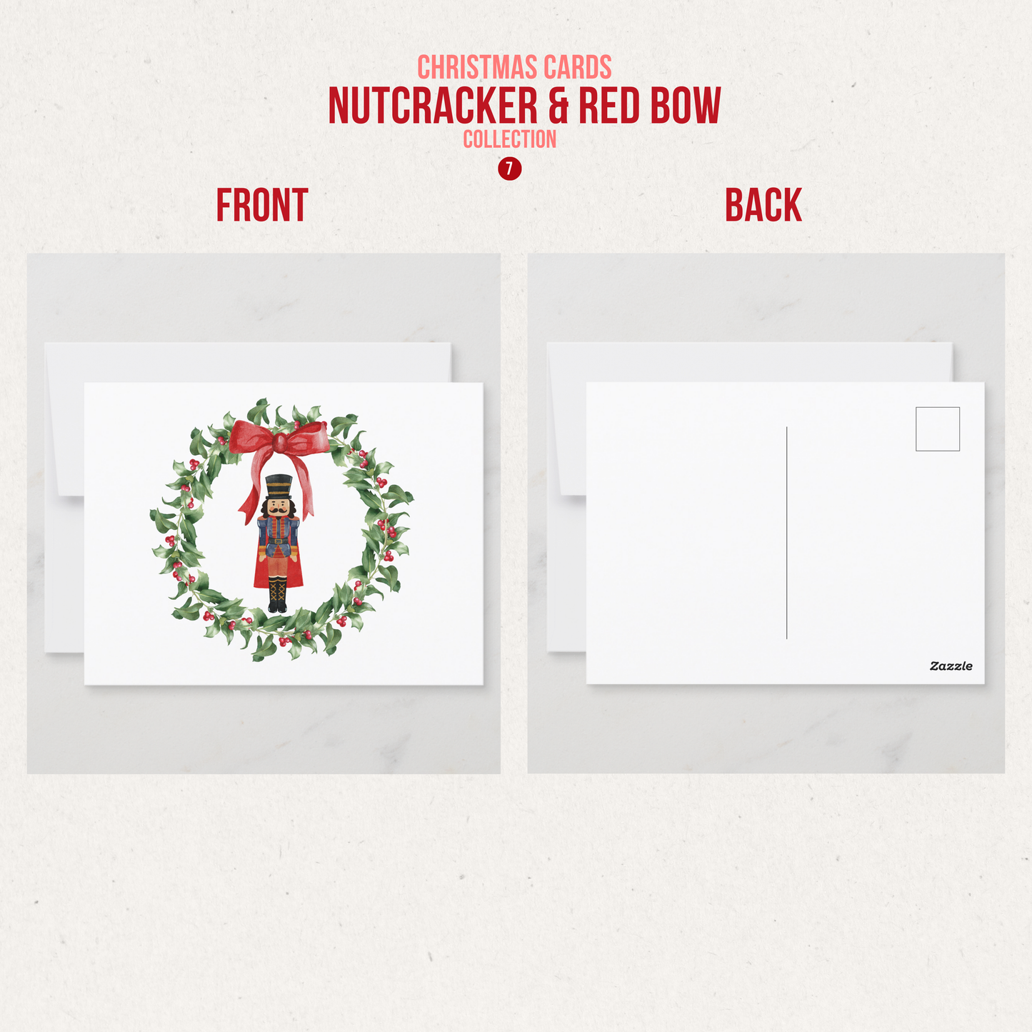 Nutcracker & Bow Christmas Greeting Cards (11 Variants)