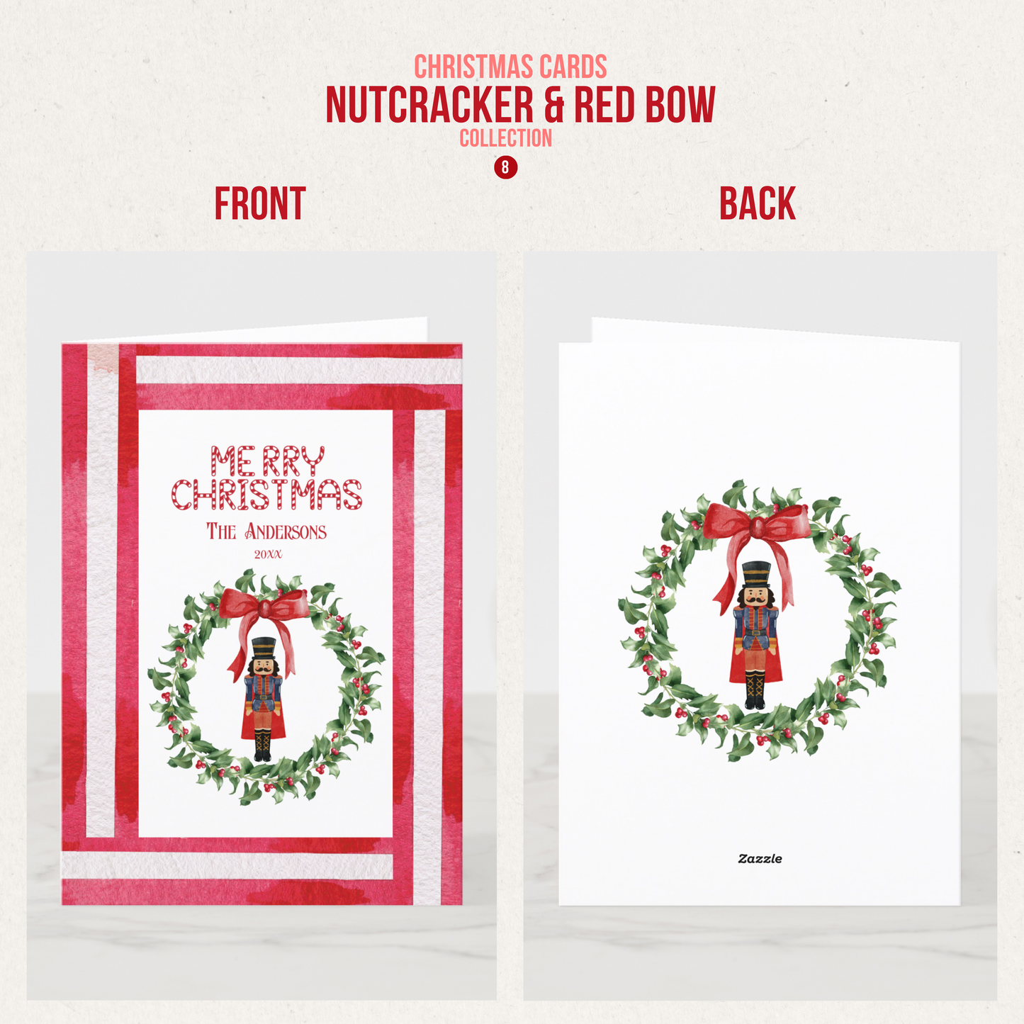 Nutcracker & Bow Christmas Greeting Cards (11 Variants)