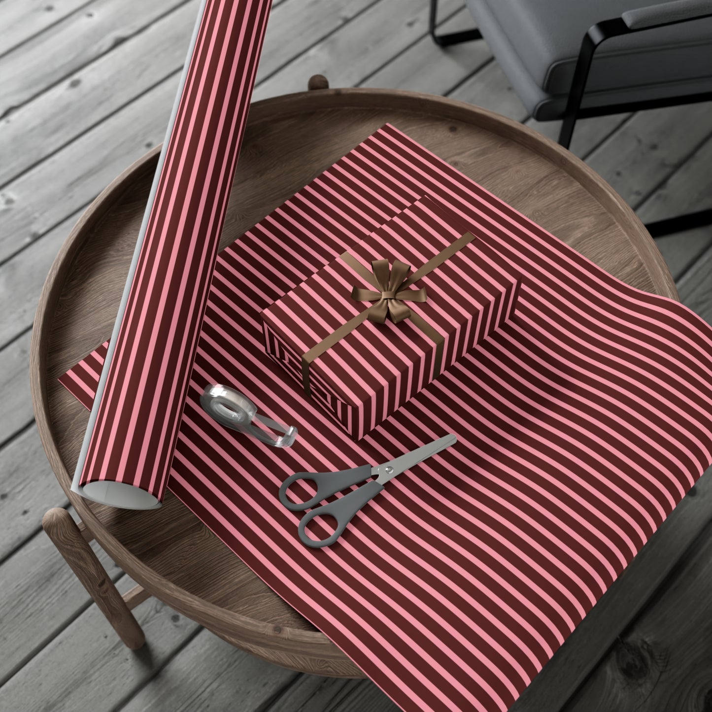 Brown and Pink Stripes Pattern Christmas Holiday Gift Wrapping Paper, Matte & Satin finish, 3 sizes