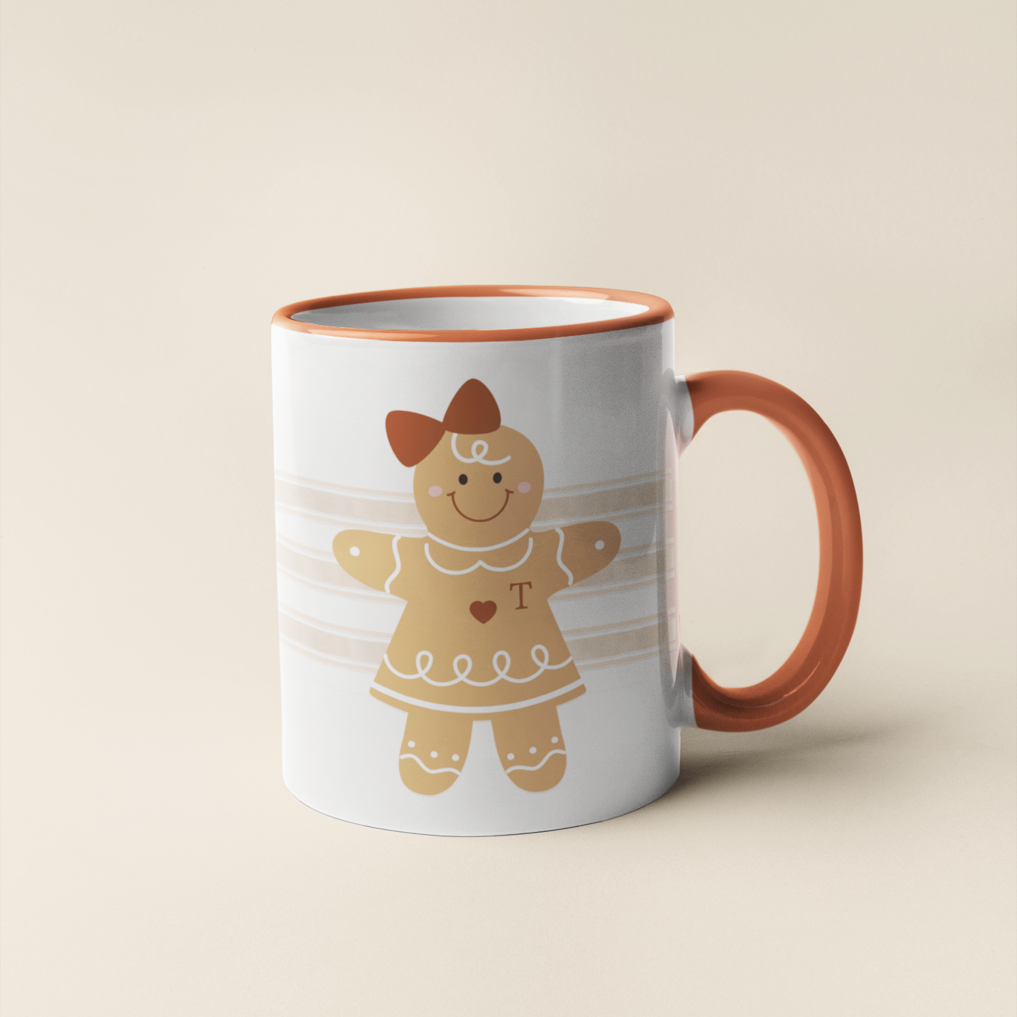 Personalized Gingerbread Girl Mug with Monogram & Colored Interior