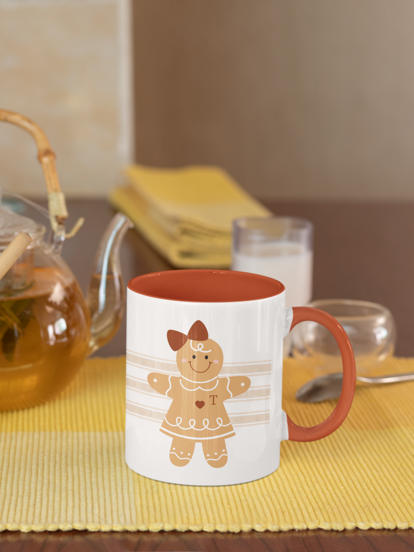 Personalized Gingerbread Girl Mug with Monogram & Colored Interior