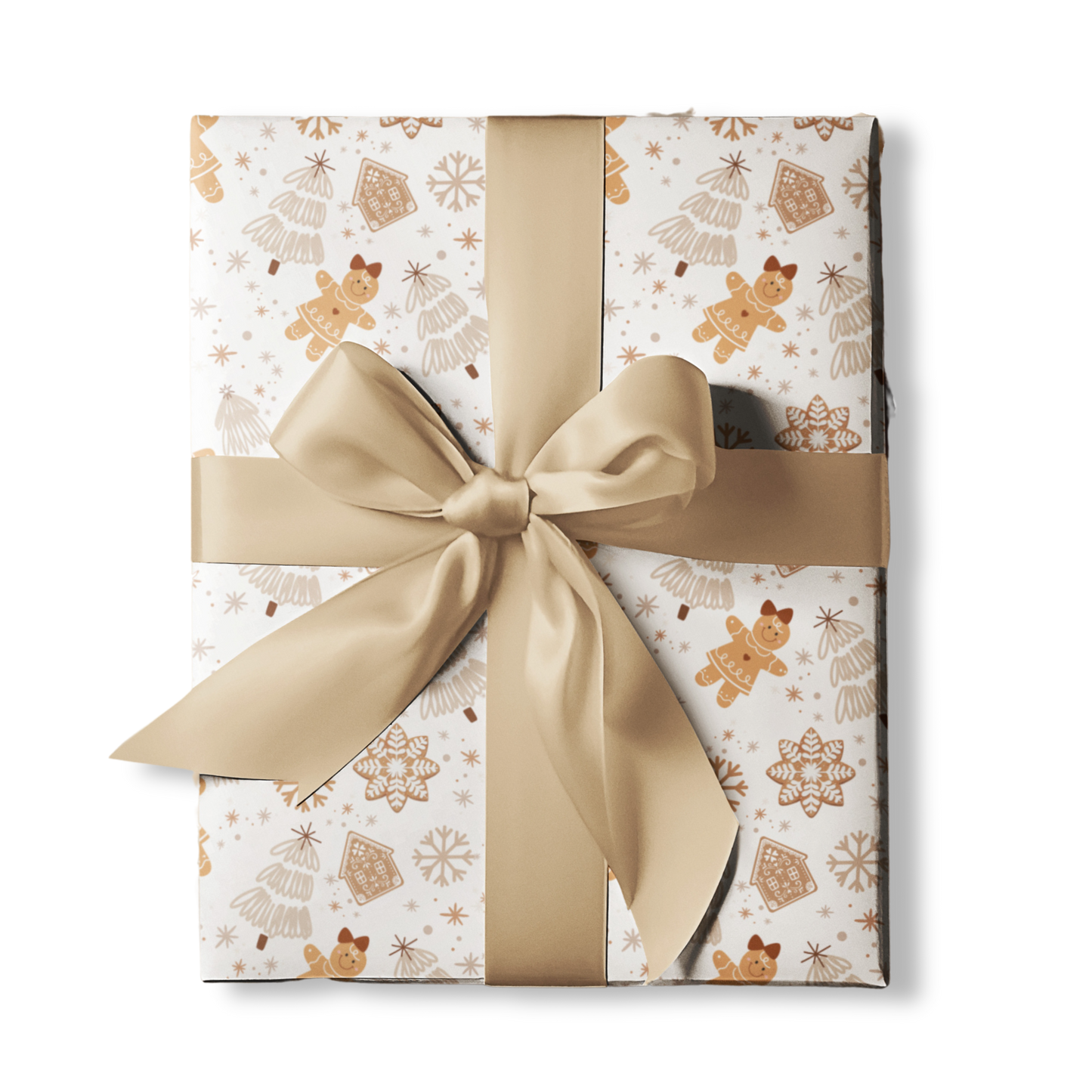 Gingerbread, Christmas Tree and Snowflake Pattern Neutral and Brown Wrapping Paper (30" x 36, 30"x 72")