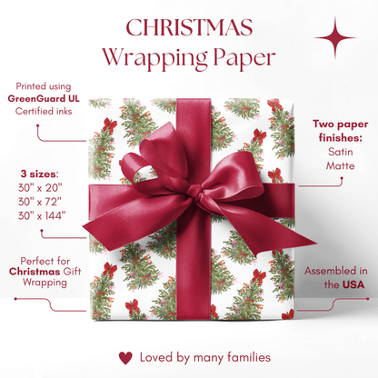 Red Bow Christmas Tree Wrapping Paper, Coquette Holiday Gift Wrapping in Pink Bow, Orange Bow, Satin and Matte , 3 sizes