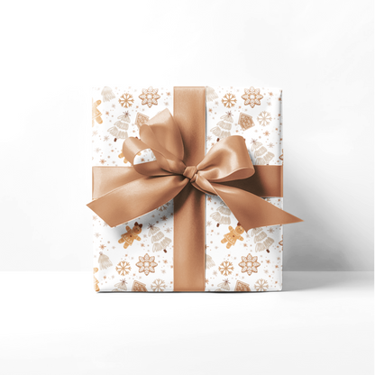 Gingerbread, Christmas Tree and Snowflake Pattern Neutral and Brown Wrapping Paper (30" x 36, 30"x 72")