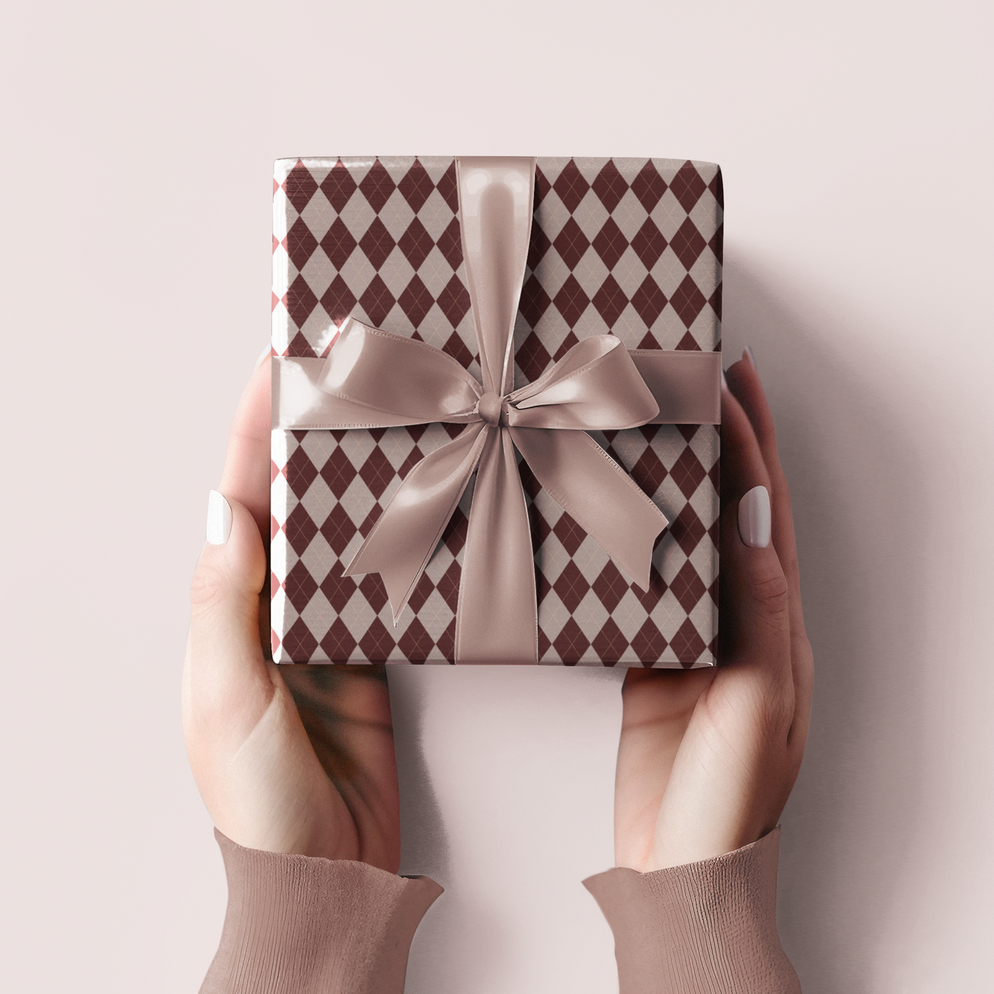 Brown and Nude Argyle Pattern Christmas Neutral Tone Elegant Wrapping Paper, Matte & Satin finish, 3 sizes