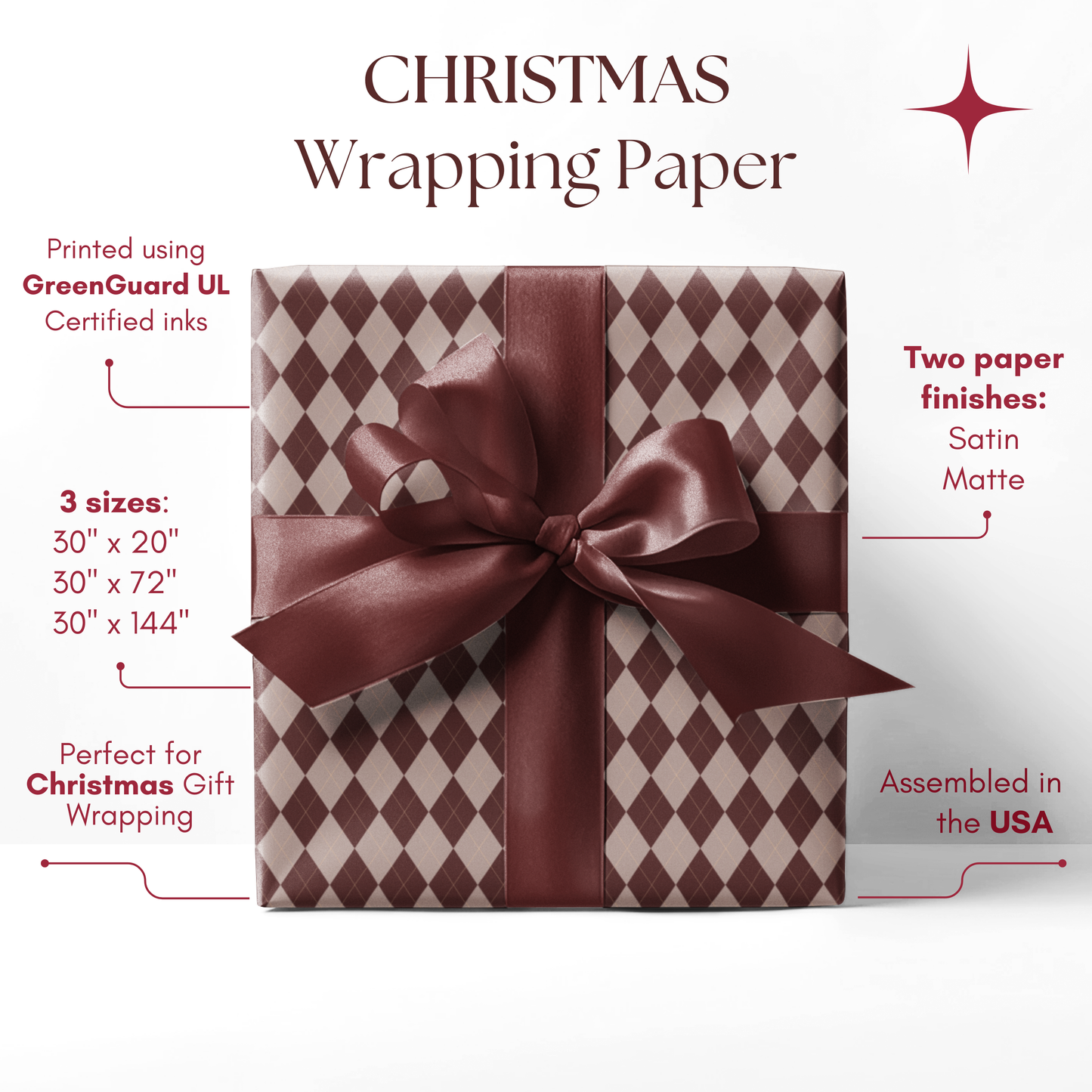 Brown and Nude Argyle Pattern Christmas Neutral Tone Elegant Wrapping Paper, Matte & Satin finish, 3 sizes