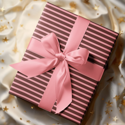 Brown and Pink Stripes Pattern Christmas Holiday Gift Wrapping Paper, Matte & Satin finish, 3 sizes