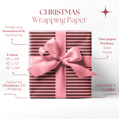 Brown and Pink Stripes Pattern Christmas Holiday Gift Wrapping Paper, Matte & Satin finish, 3 sizes