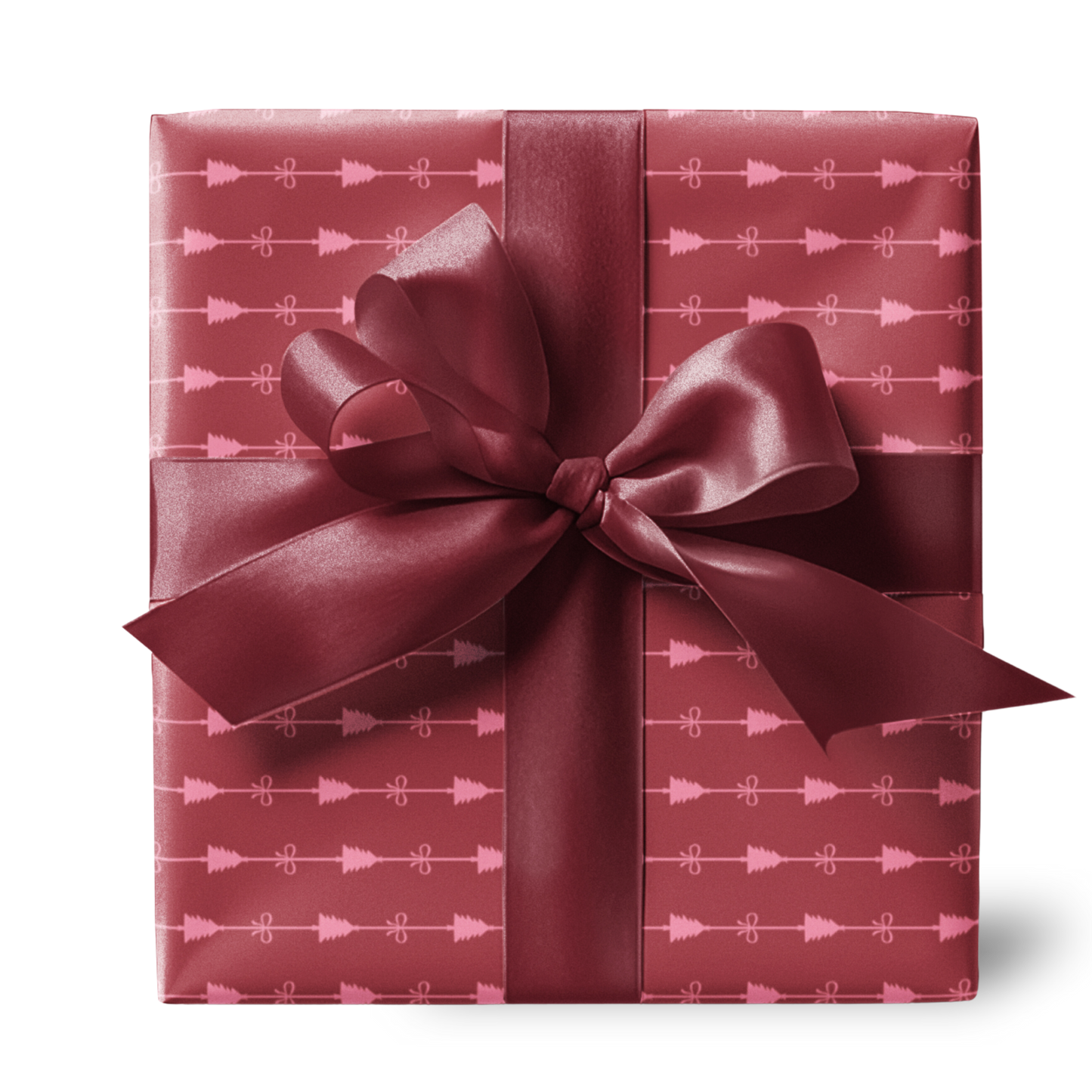 Pink Bow and Christmas Tree with Mini Stripes Pattern Christmas Wrapping Paper, Matte & Satin finish, 3 sizes