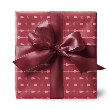 Pink Bow and Christmas Tree with Mini Stripes Pattern Christmas Wrapping Paper, Matte & Satin finish, 3 sizes