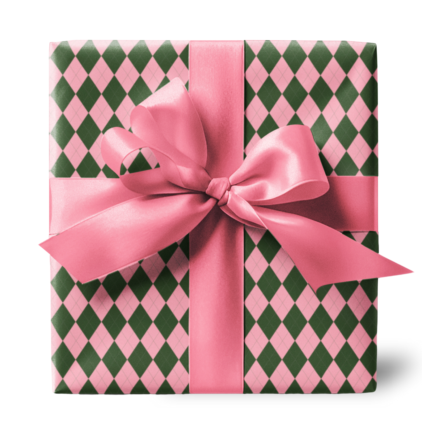 Pink and Green Argyle Pattern Christmas Holiday Wrapping Paper, Matte & Satin finish, 3 sizes