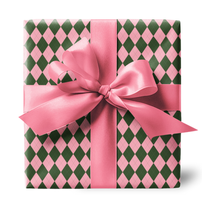 Pink and Green Argyle Pattern Christmas Holiday Wrapping Paper, Matte & Satin finish, 3 sizes