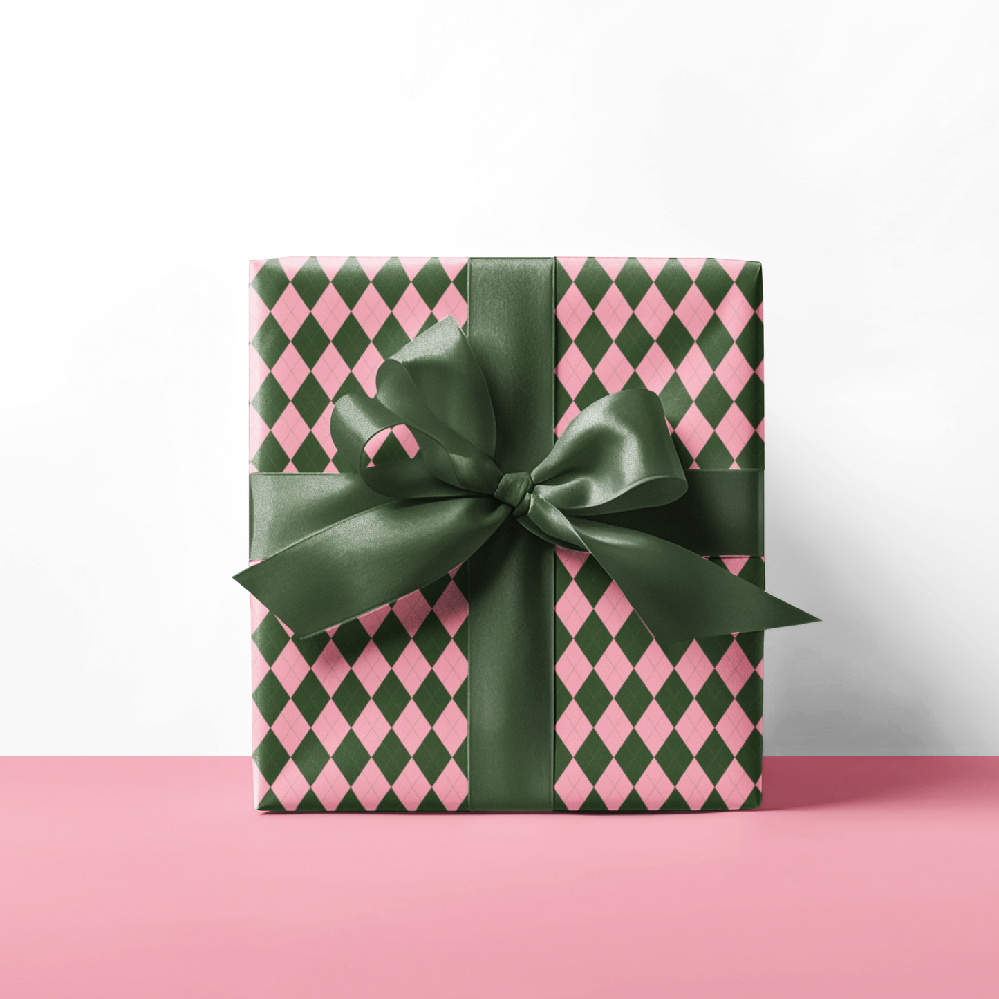 Pink and Green Argyle Pattern Christmas Holiday Wrapping Paper, Matte & Satin finish, 3 sizes