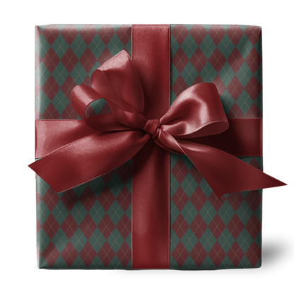 Dark Green and Dark Red Argyle Pattern Christmas Wrapping Paper, Matte & Satin finish, 3 sizes