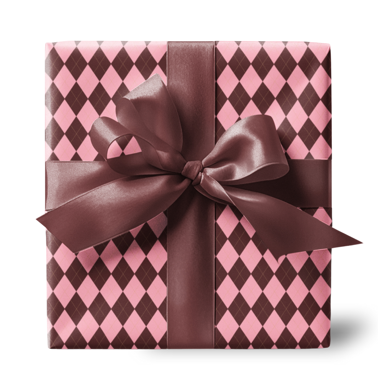 Brown and Pink Argyle Pattern Christmas Wrapping Paper,  Matte & Satin finish, 3 sizes