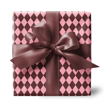 Brown and Pink Argyle Pattern Christmas Wrapping Paper,  Matte & Satin finish, 3 sizes