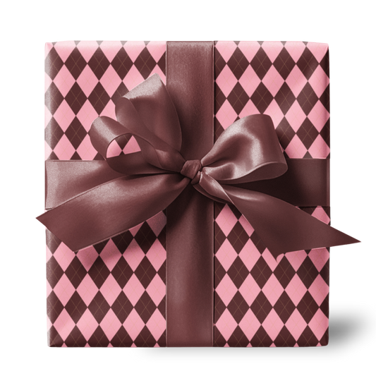 Brown and Pink Argyle Pattern Christmas Wrapping Paper,  Matte & Satin finish, 3 sizes