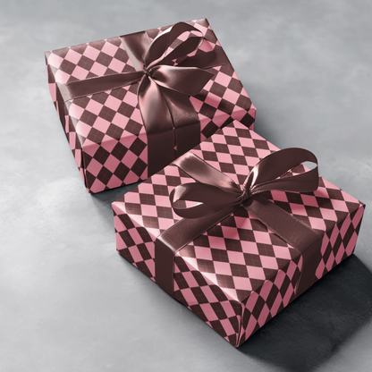 Brown and Pink Argyle Pattern Christmas Wrapping Paper,  Matte & Satin finish, 3 sizes