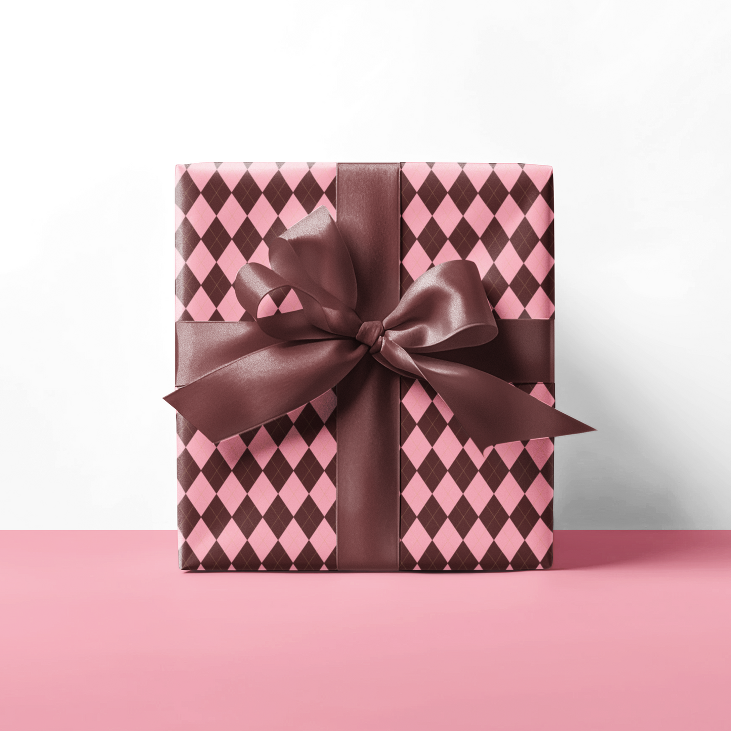 Brown and Pink Argyle Pattern Christmas Wrapping Paper,  Matte & Satin finish, 3 sizes