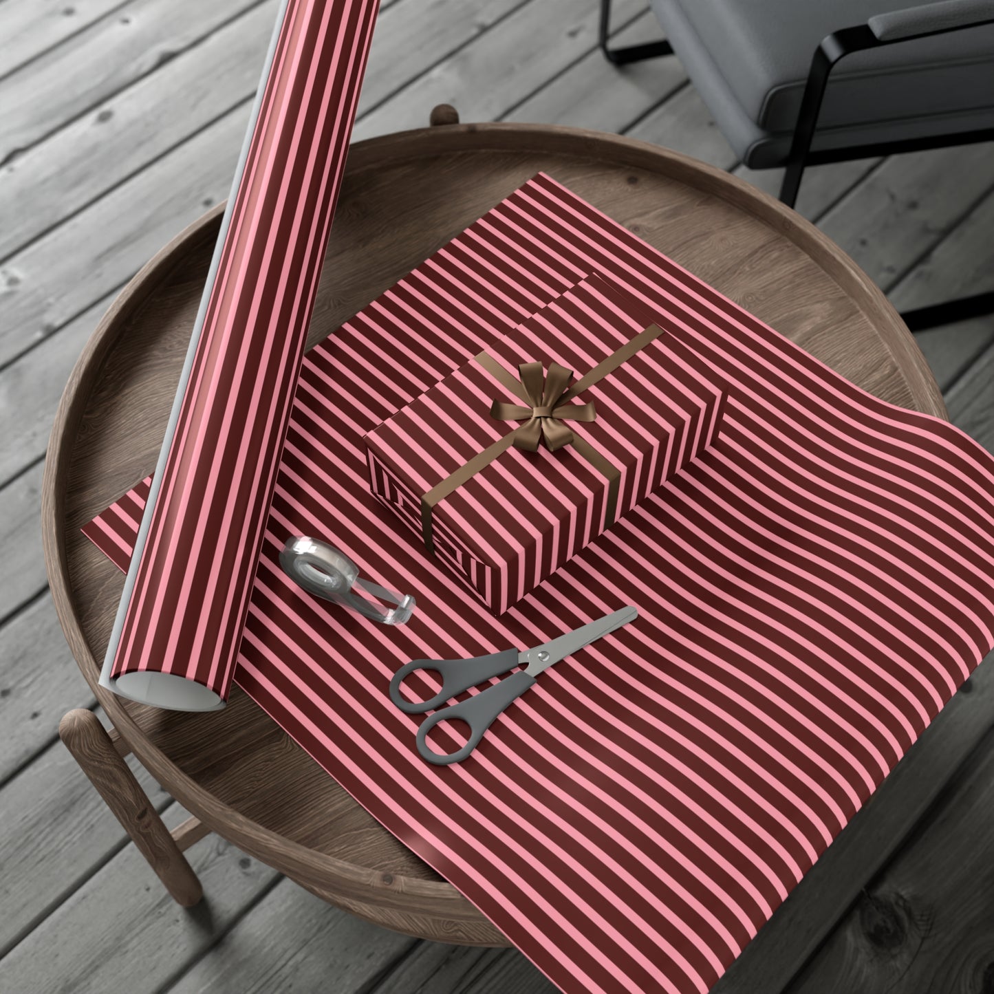 Brown and Pink Stripes Pattern Christmas Holiday Gift Wrapping Paper, Matte & Satin finish, 3 sizes