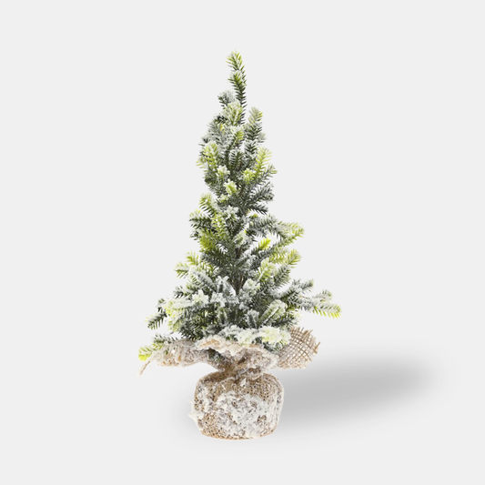 Snowy Green Tree with Jute Base