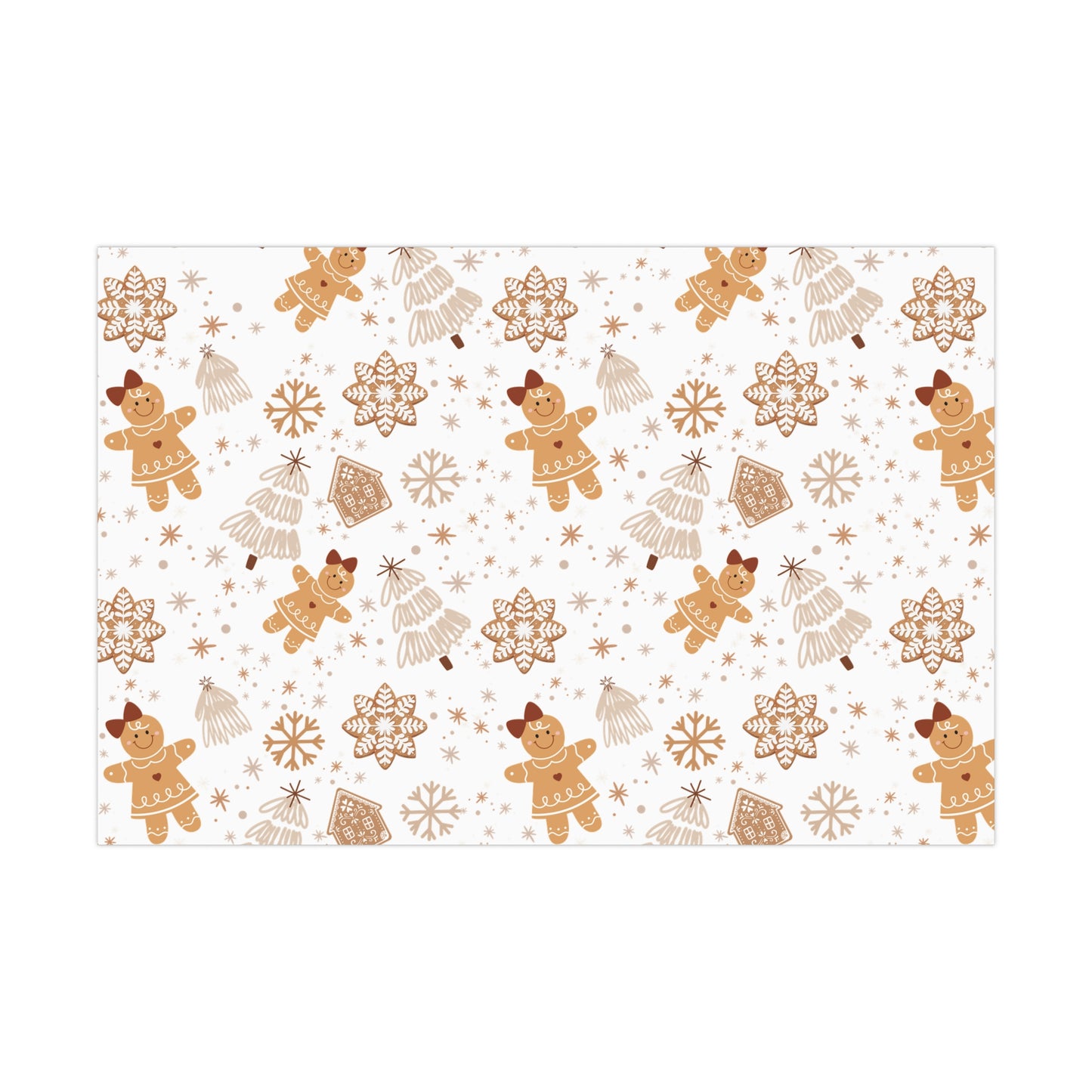 Gingerbread, Christmas Tree and Snowflake Pattern Neutral and Brown Wrapping Paper (30" x 36, 30"x 72")