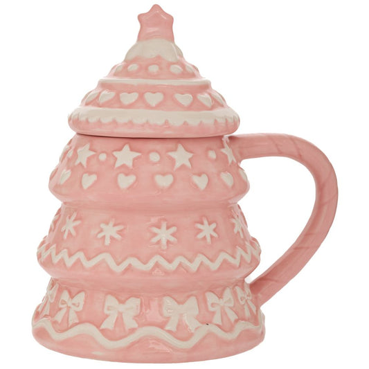 Pink Ceramic Mug with Lid Tree Shaped