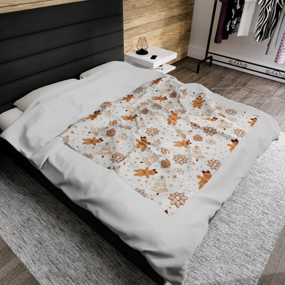 Plush Velveteen Blanket with Gingerbread Houses & Snowflakes