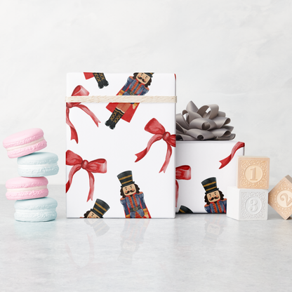 Nutcracker & Red Bow Christmas Wrapping Paper