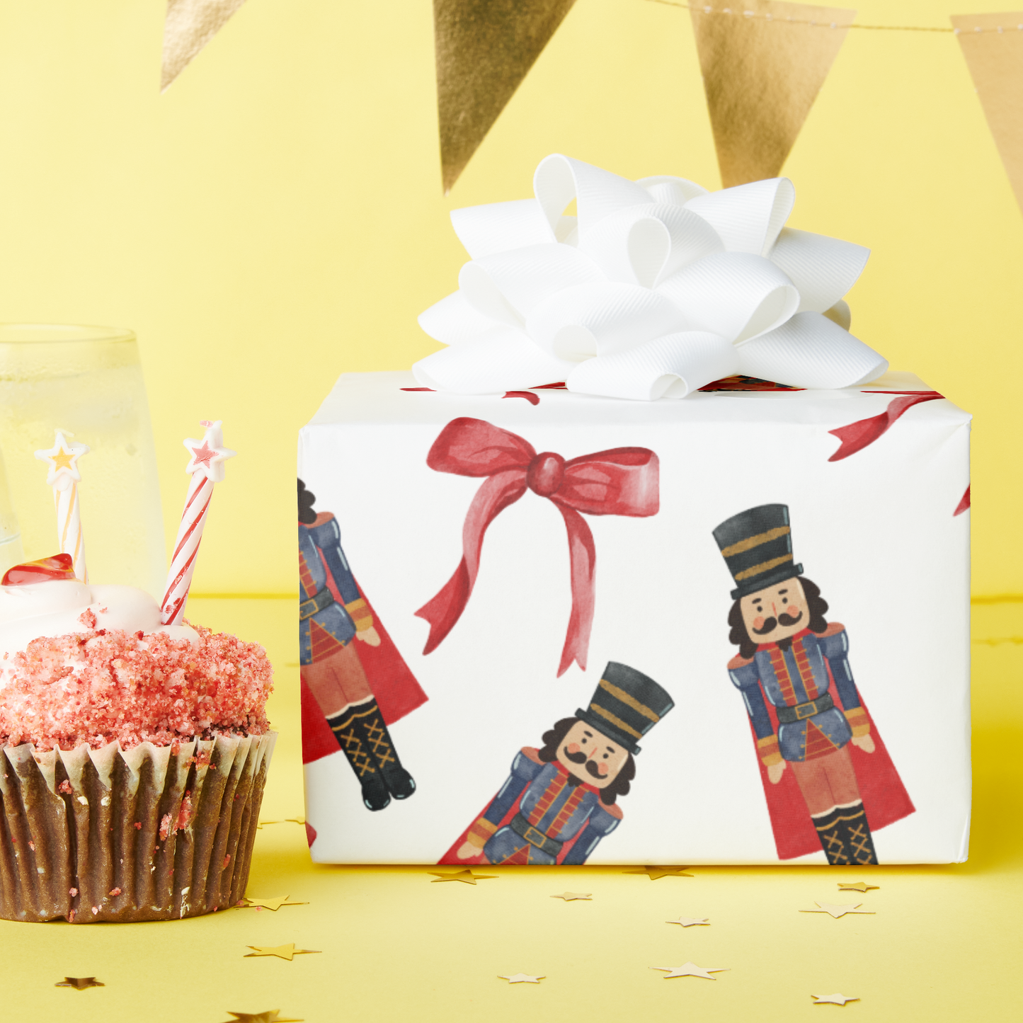 Nutcracker & Red Bow Christmas Wrapping Paper