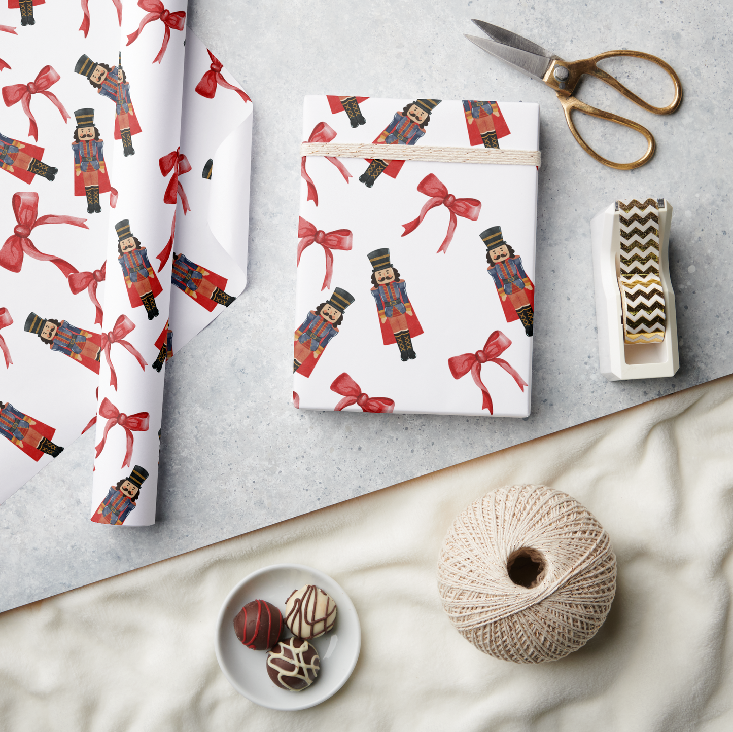 Nutcracker & Red Bow Christmas Wrapping Paper