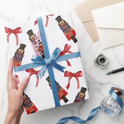 Nutcracker & Red Bow Christmas Wrapping Paper