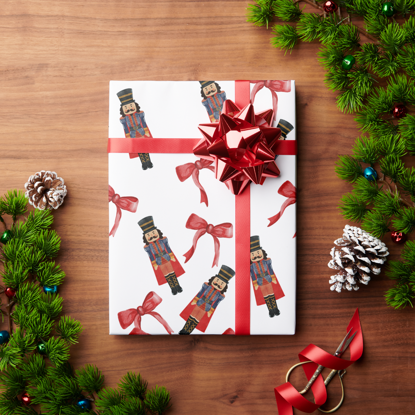 Nutcracker & Red Bow Christmas Wrapping Paper