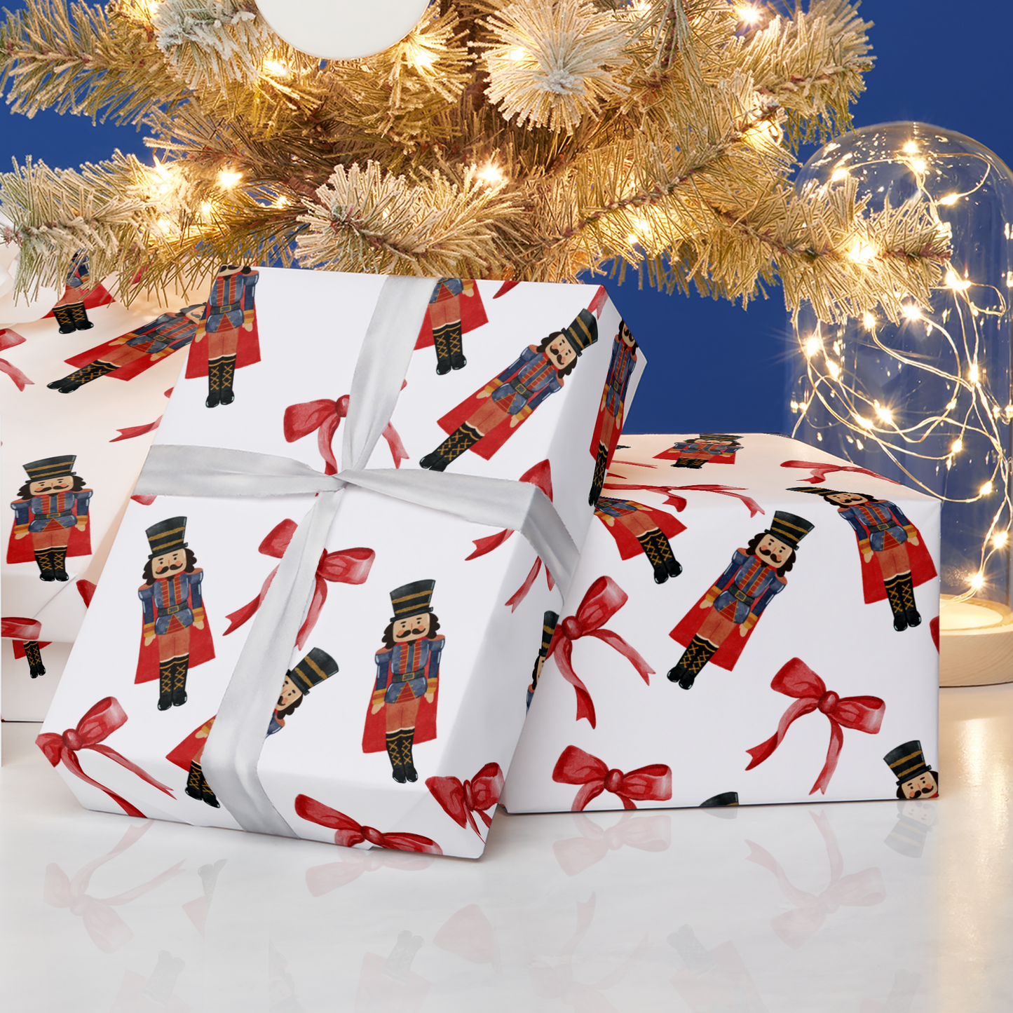 Nutcracker & Red Bow Christmas Wrapping Paper