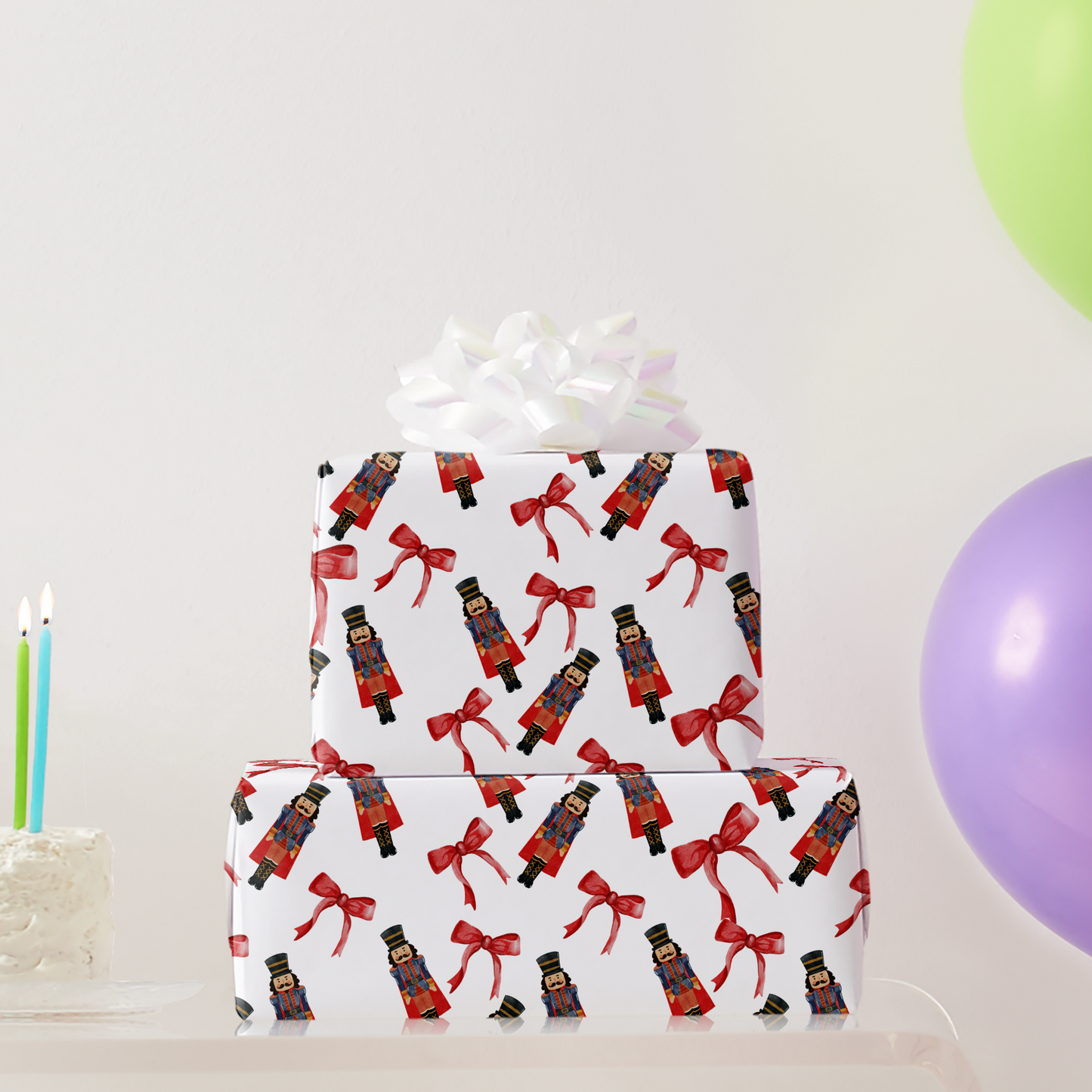 Nutcracker & Red Bow Christmas Wrapping Paper