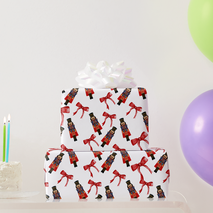 Nutcracker & Red Bow Christmas Wrapping Paper