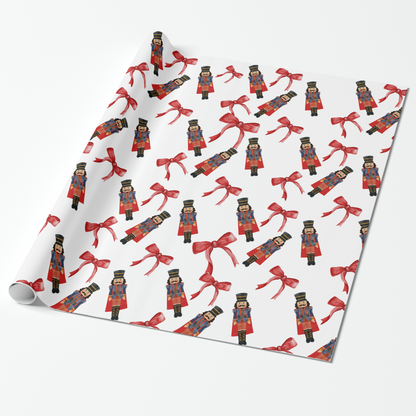 Nutcracker & Red Bow Christmas Wrapping Paper