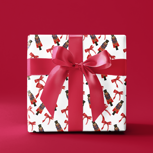 Nutcracker & Red Bow Christmas Wrapping Paper